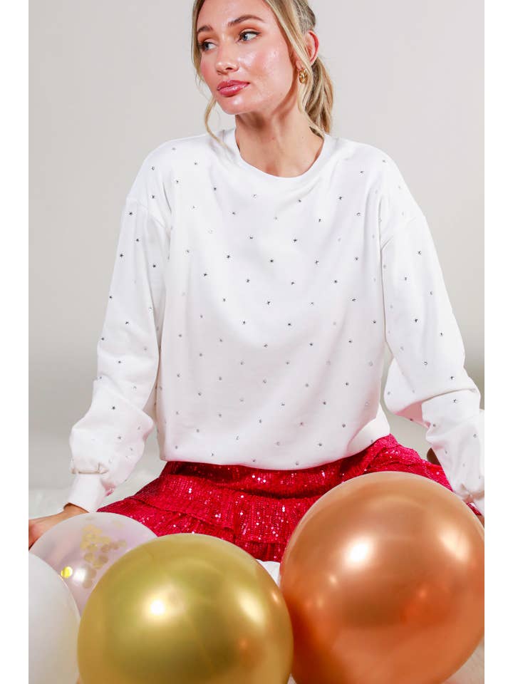 Vine & Love - Wholesale Sweatshirt - Women's - Rhinestone Accent Knitted Sweater Top VT814576