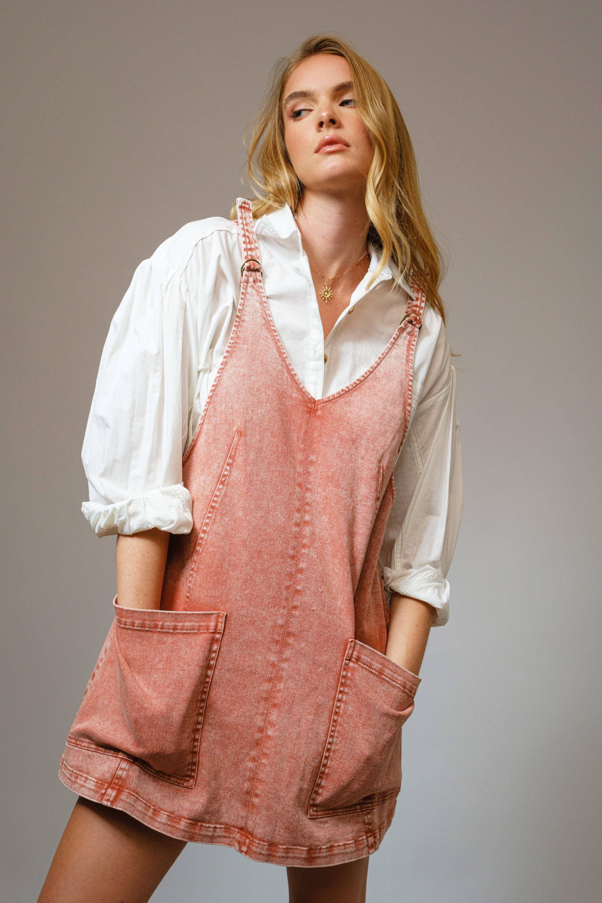 CANYON CLAY 23315D - Garment Washed Denim Overall Dress for wholesale on Faire