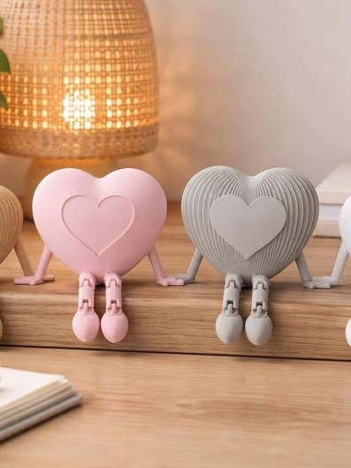 Set of 4 Heart Shelf Sitters – Cute Modern 3D Printed Heart Figurines for wholesale by Kri8 Collective