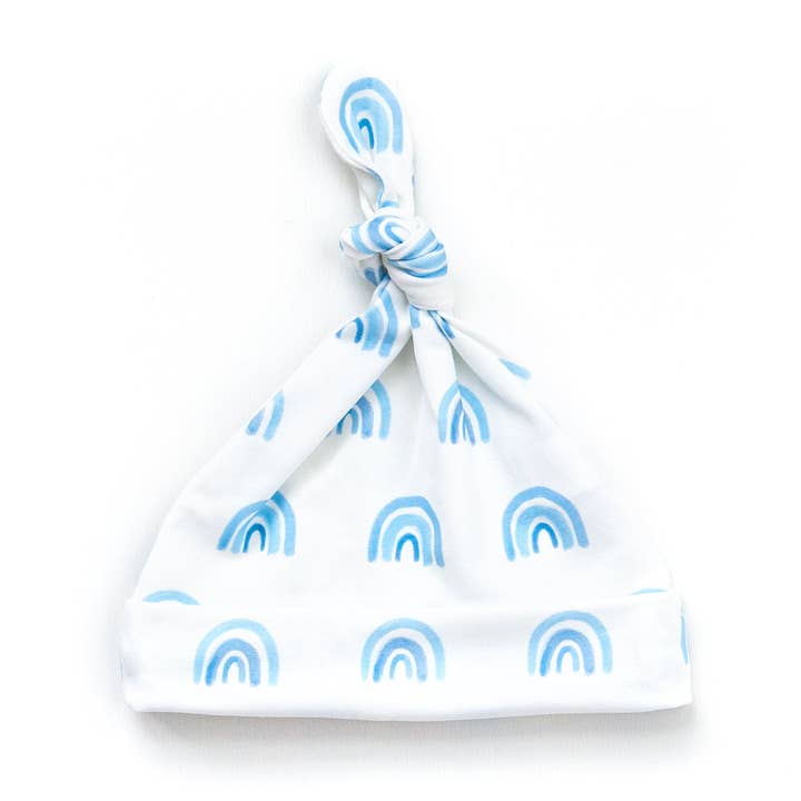 Blue Rainbow Organic Top Knot Hat for wholesale by IzzyLee's