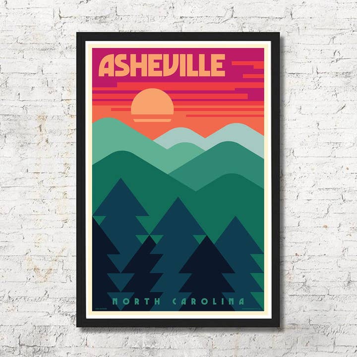 Cadeau de décoration murale moderne minimaliste Asheville pour la vente par Red Robot Design & Illustration