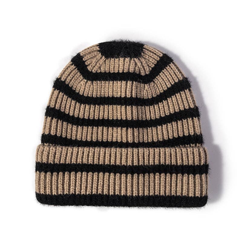 Dipped Shop - Wholesale Beanie - Women's - Winter Striped Beanie Cuff Warm Knitted Hat DP25G7325