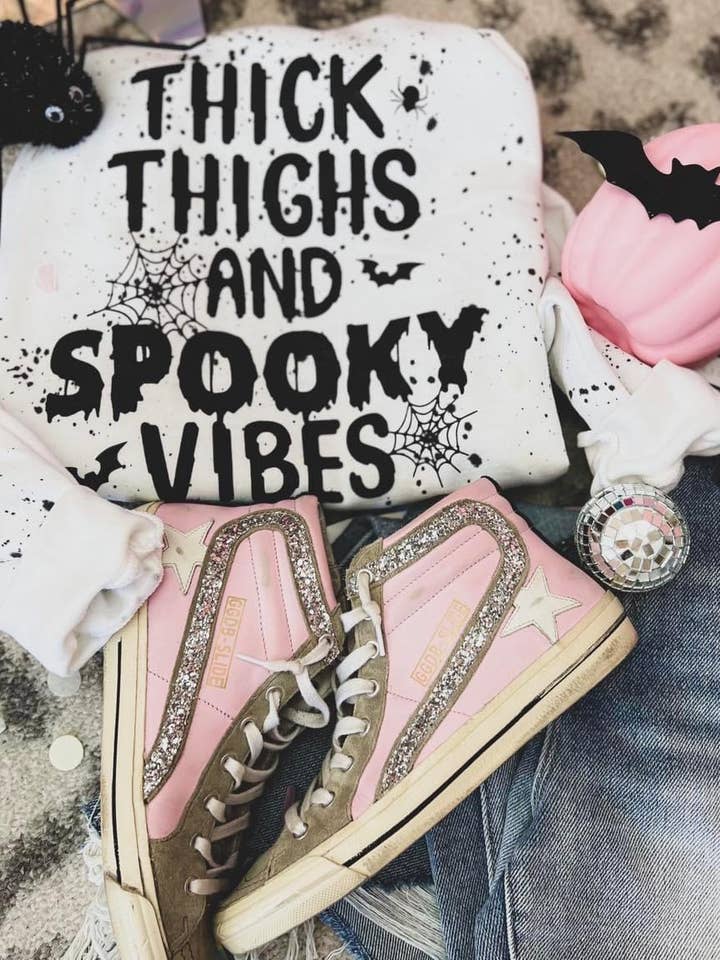 Thick Thighs and Spooky Vibes Crewneck Sweater for wholesale by Elkinsons Creations