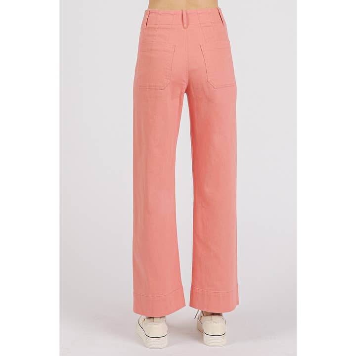 mittoshop - Wholesale Pants - Women's - TWILL PATCH POCKET HIGH RISE WIDE LEG PANTS