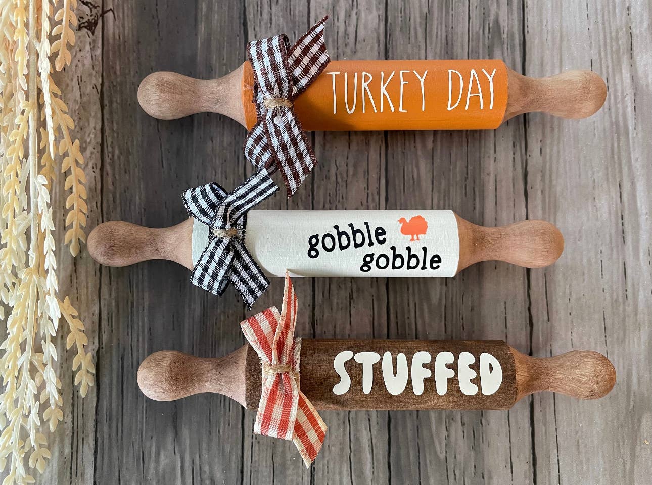 AH Designs 15 - Wholesale Decorative Tabletop Object - 7” Thanksgiving Theme, Mini Rolling Pin, Farmhouse tier tray2