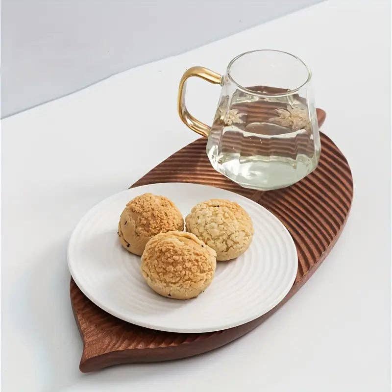 Huis Van Merken - Vendita all'ingrosso Vassoi da portata - Vassoio da portata in legno a forma di foglia - Piatto per colazione, dessert, sushi3