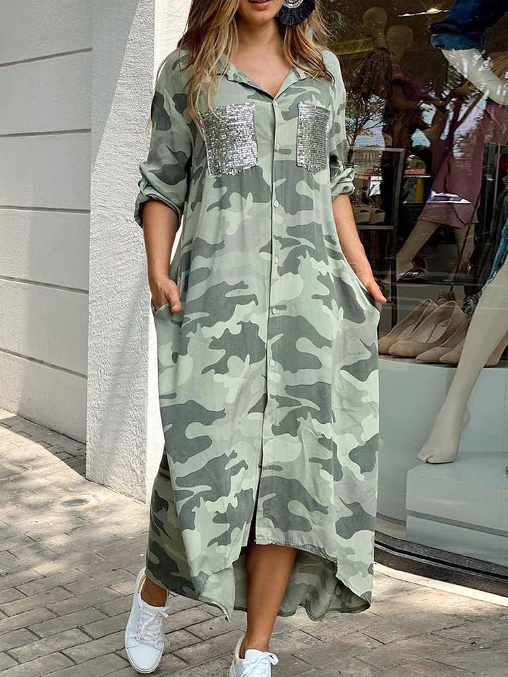 Fashion Combination - Wholesale Dress - Women's - Maxi Dress - Camouflage with Sequins4