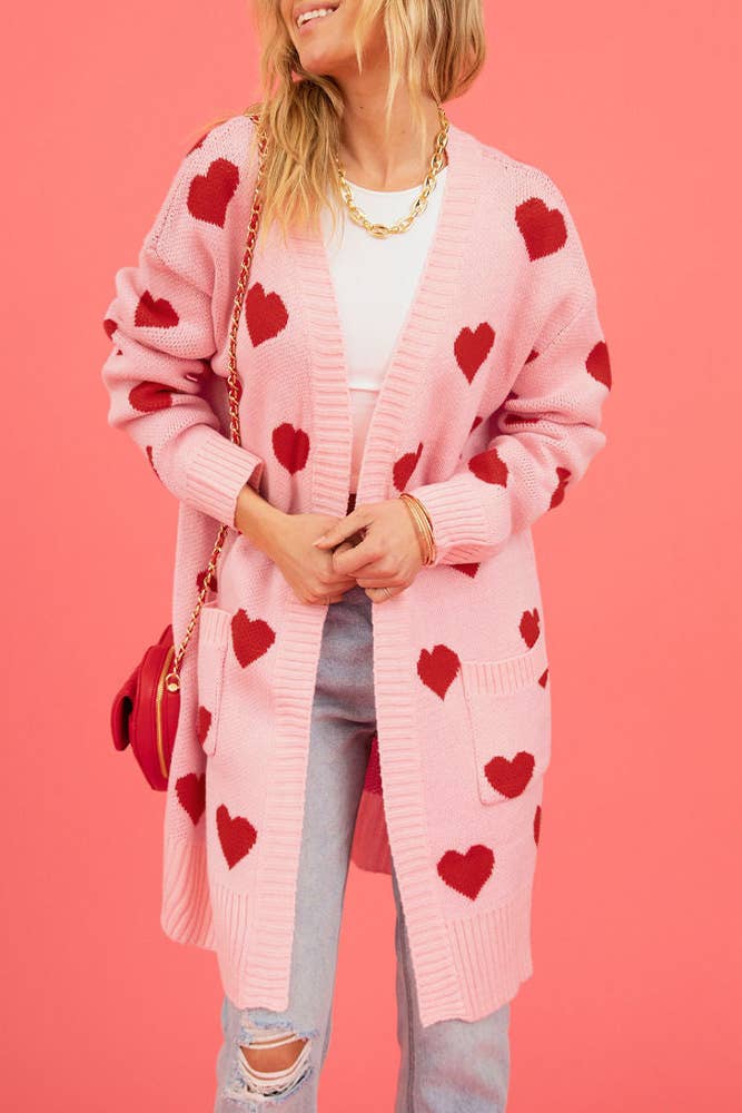 UNISHE - Vendita all'ingrosso Cardigan - Donna - Cardigan lavorato a maglia con motivo a cuore aperto sul davanti SF1004