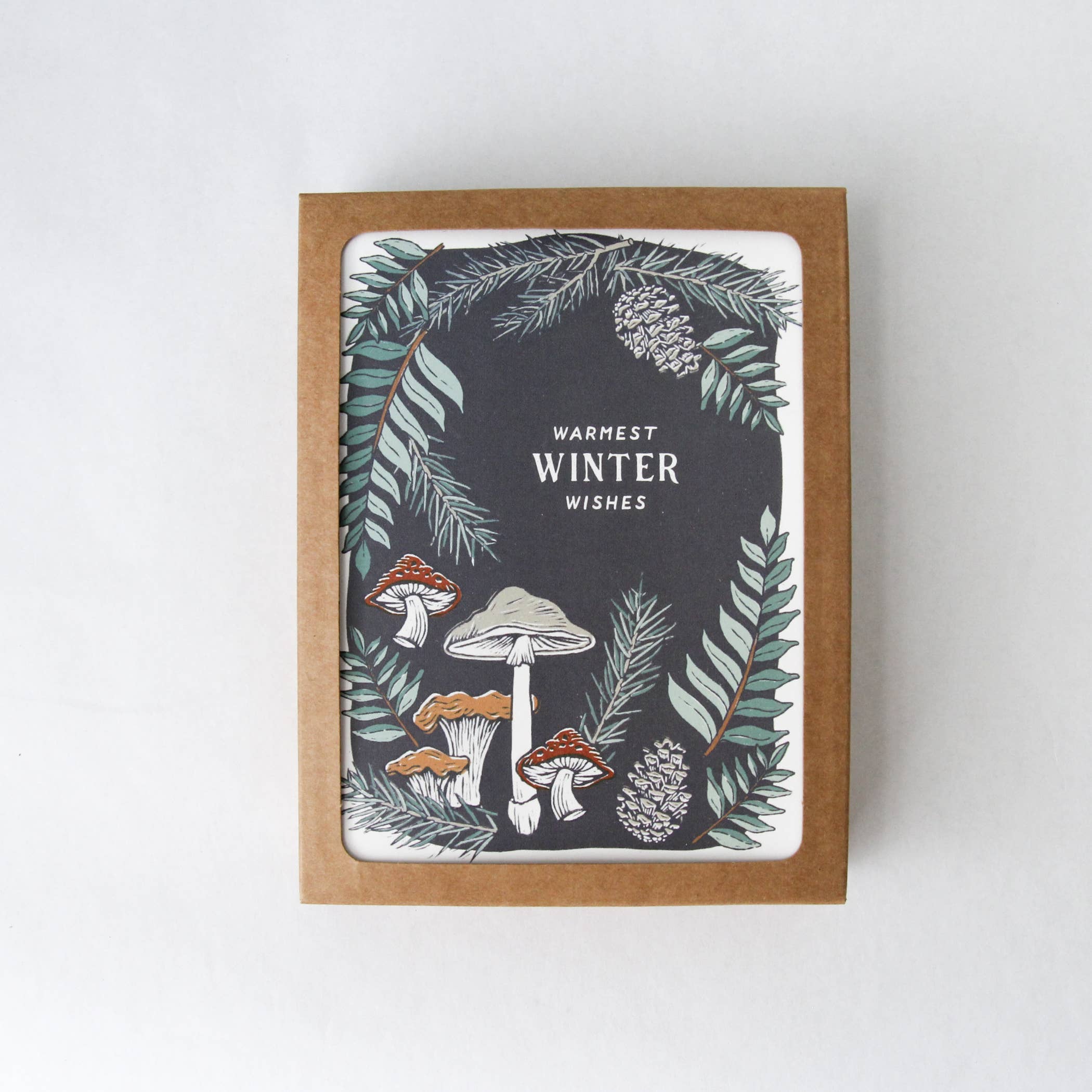 Root & Branch Paper Co. - Vendita all'ingrosso Set di cartoleria/cancelleria - Warmest Winter Wishes - Set di 8 biglietti in scatola con funghi della foresta