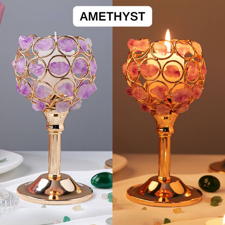 Crystolver (We Cover All Import Fees) – Suporte de vela por atacado – Porta Velas com Cluster de Pedras Naturais1