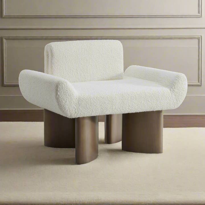 Statements by J - Wholesale Chair - Coco Modern Boucle White Accent Chair with Gold Base0