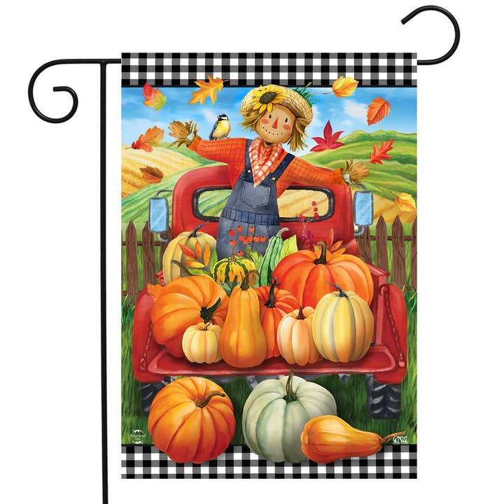 Pumpkin Pickup Scarecrow Garden Flag for wholesale by Briarwood Lane