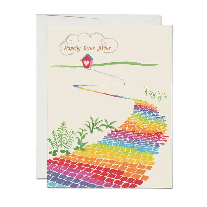 Rainbow Brick Road wedding greeting card for wholesale by Red Cap Cards