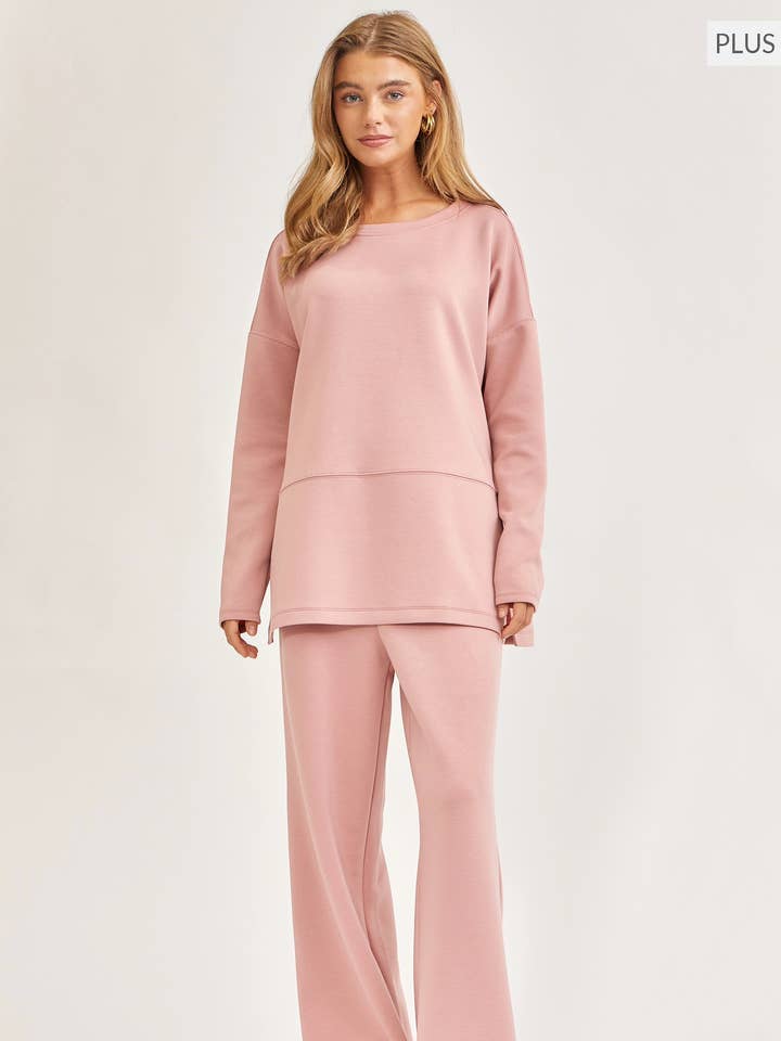 Dear Scarlett - Wholesale Lounge Set - Women's - PLUS SIZE Tunic Top + Straight Pants Travel Modal Set