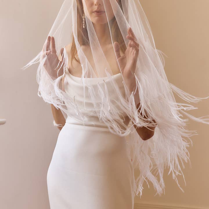 Dove Grey Accessories - Wholesale Veil – Women’s - Samantha Ostrich Feather Trimmed Veil1
