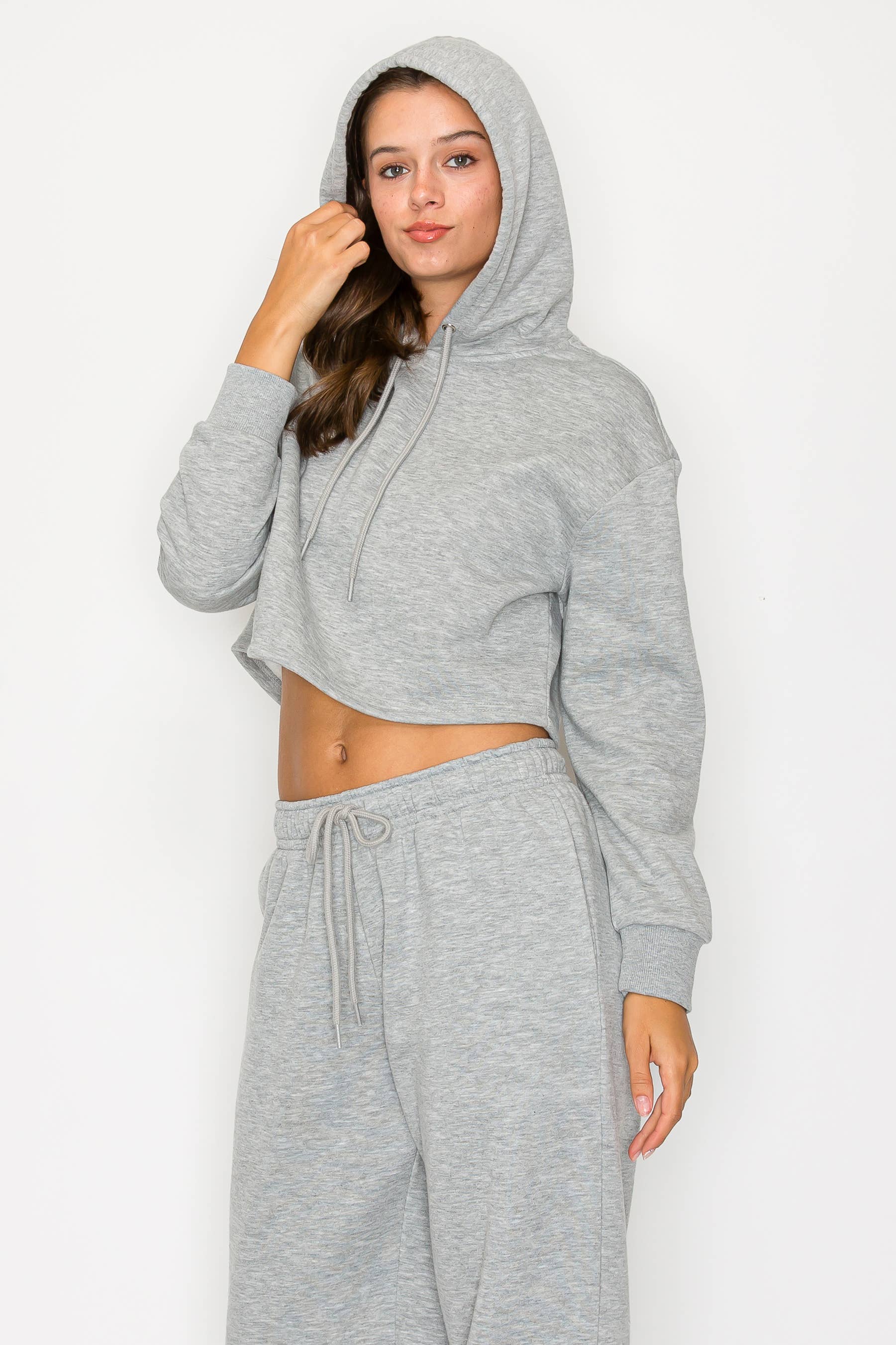 Color 5 - Wholesale Hoodie - Women's - Solid color fleece lined crop pull over hoodie jacket 11