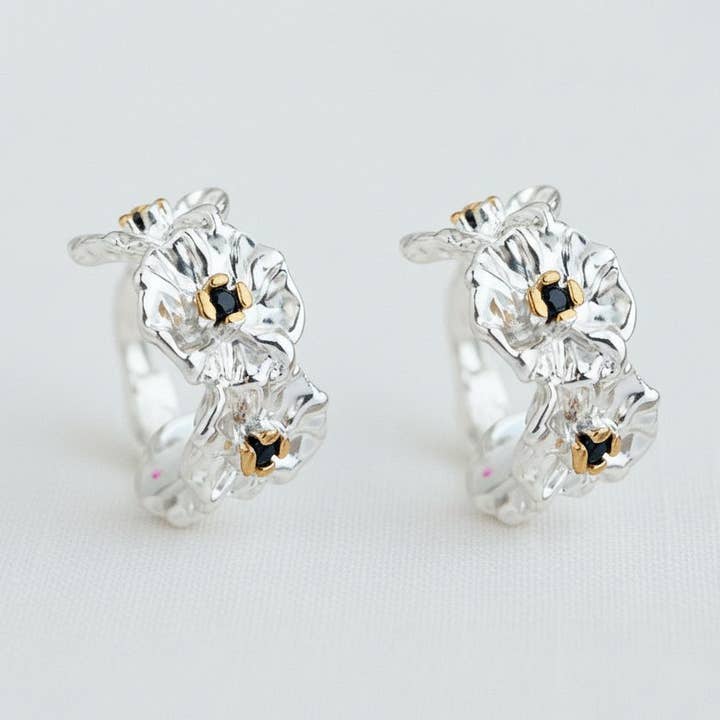 Yellow Diamond Daisy Hoop Earrings for wholesale by Ellemadera