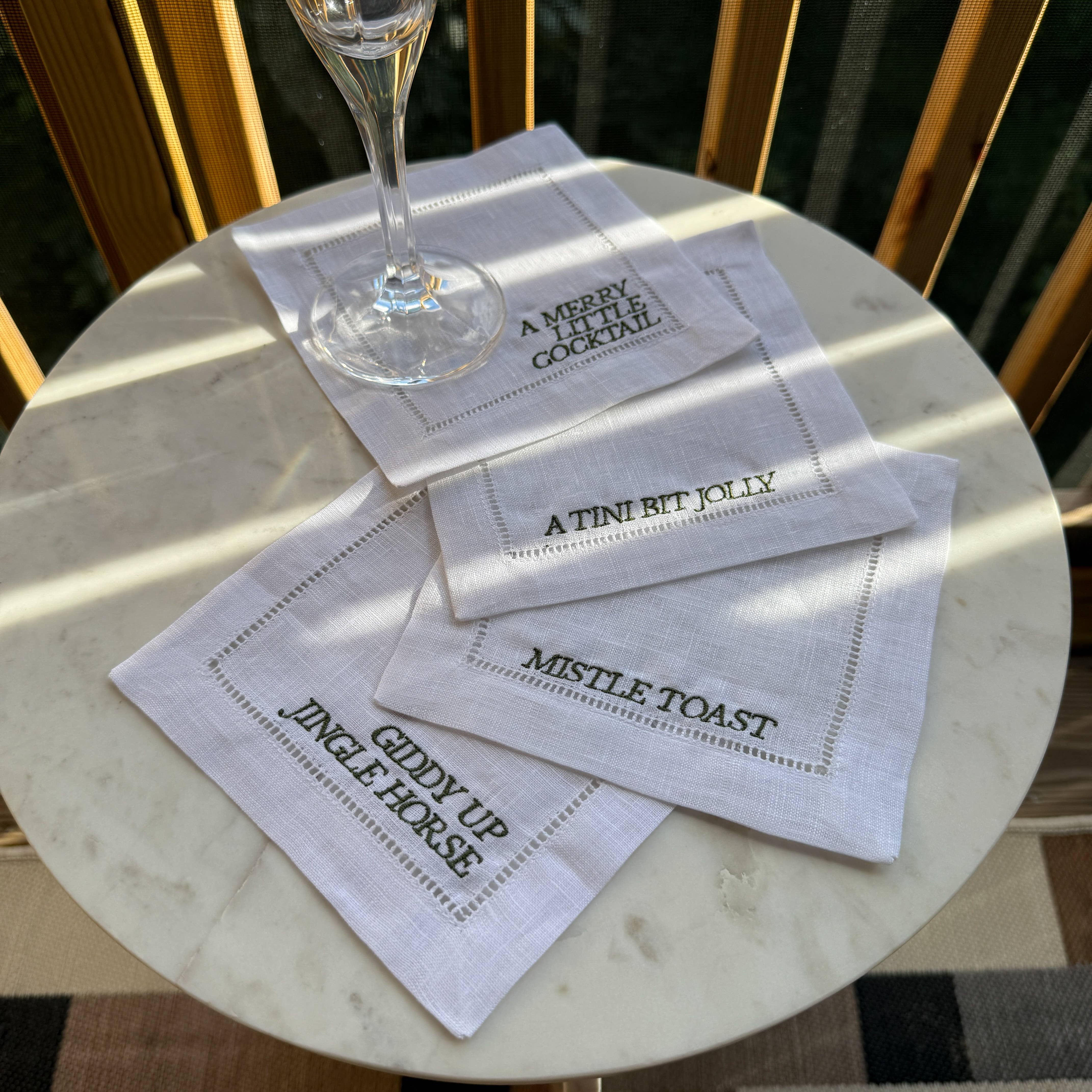 Casey Jo Paper Co. - Wholesale Dinner & Cloth Napkin - Christmas Sayings Embroidered Cocktail Napkin Set2