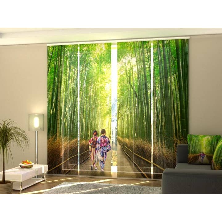 Ensemble de 4 panneaux de rideaux Arashiyama Forêt de bambous pour la vente par IlyDecor