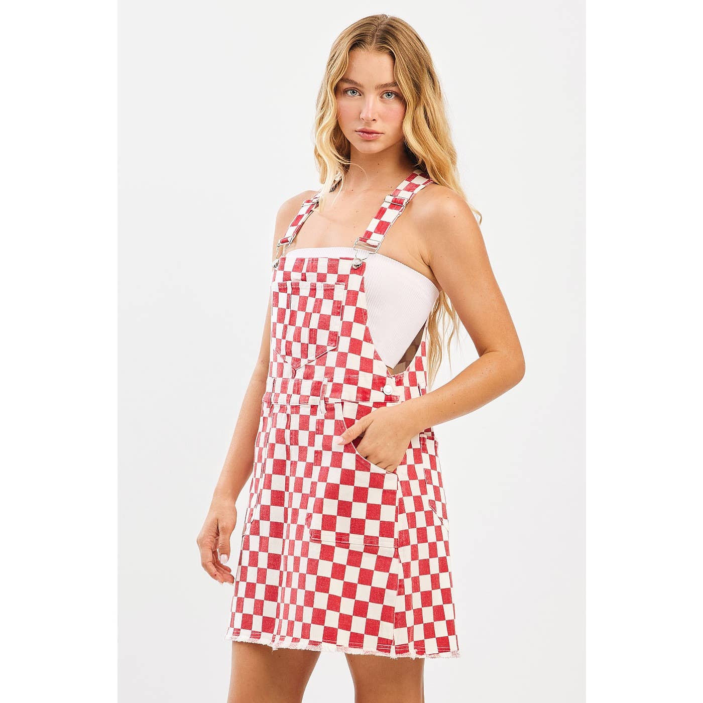 mittoshop - Wholesale Dress - Women's - GAME DAY CHECKERED BIB OVERALL MINI DRESS11