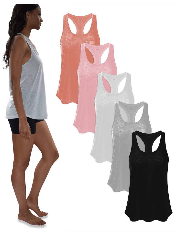 I-Wear Brands - Venta al por mayor Camiseta sin mangas - Mujer - Pack de 5 playeras sin mangas para mujer con espalda cruzada, de Poly-Slub Burnout