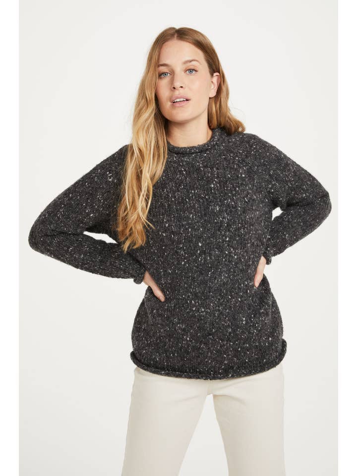 Aran Woollen Mills - Wholesale Knit Sweater - Women's - Brackloon Tweed Roll Neck Ladies Sweater - Grey
