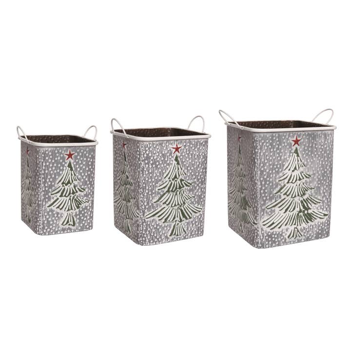 CLOSEOUT Christmas Metal Nested Christmas Tree Baskets Set 3 for wholesale by Transpac