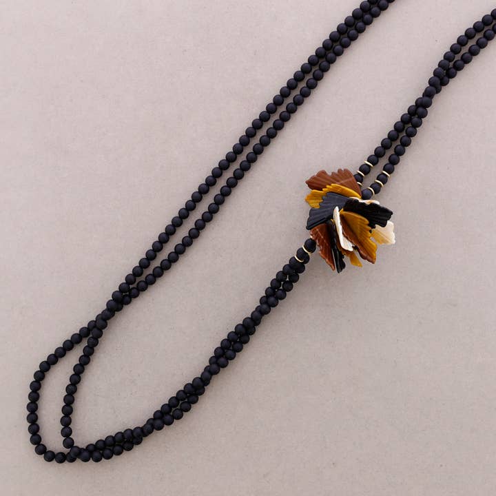 Sonata - Wholesale Snap Jewelry - Long Double Bead Resin Leaf Necklace6