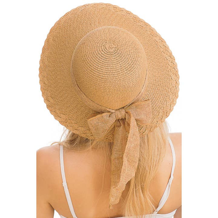 Cap Zone - Wholesale Straw Hat - Women's - Burlap Ribbon Scallop Trim Visor Derby Sun Hat