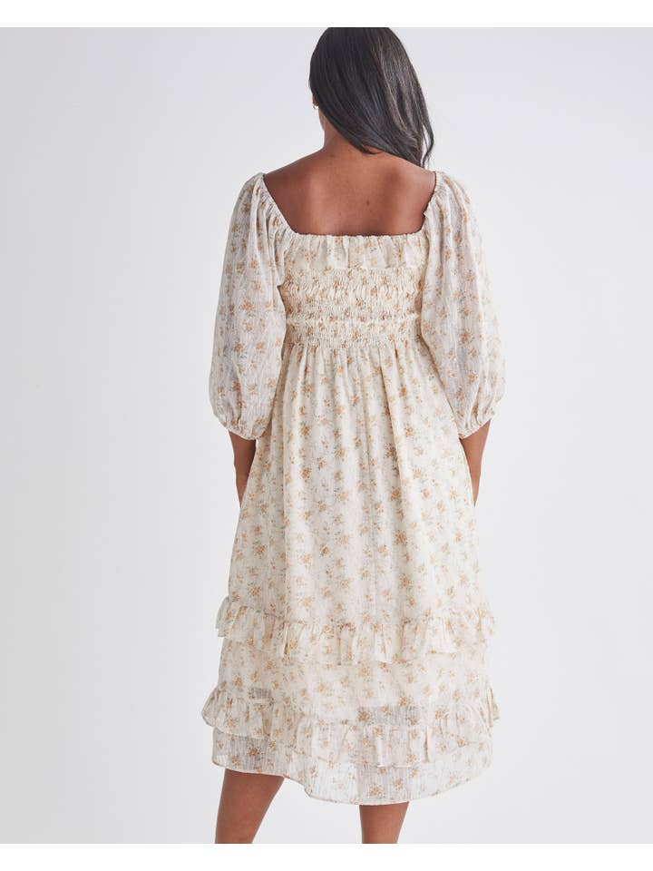 Angel Maternity - Wholesale Dress - Maternity - Daisy Romantic Cream Print Maternity Baby Shower Dress