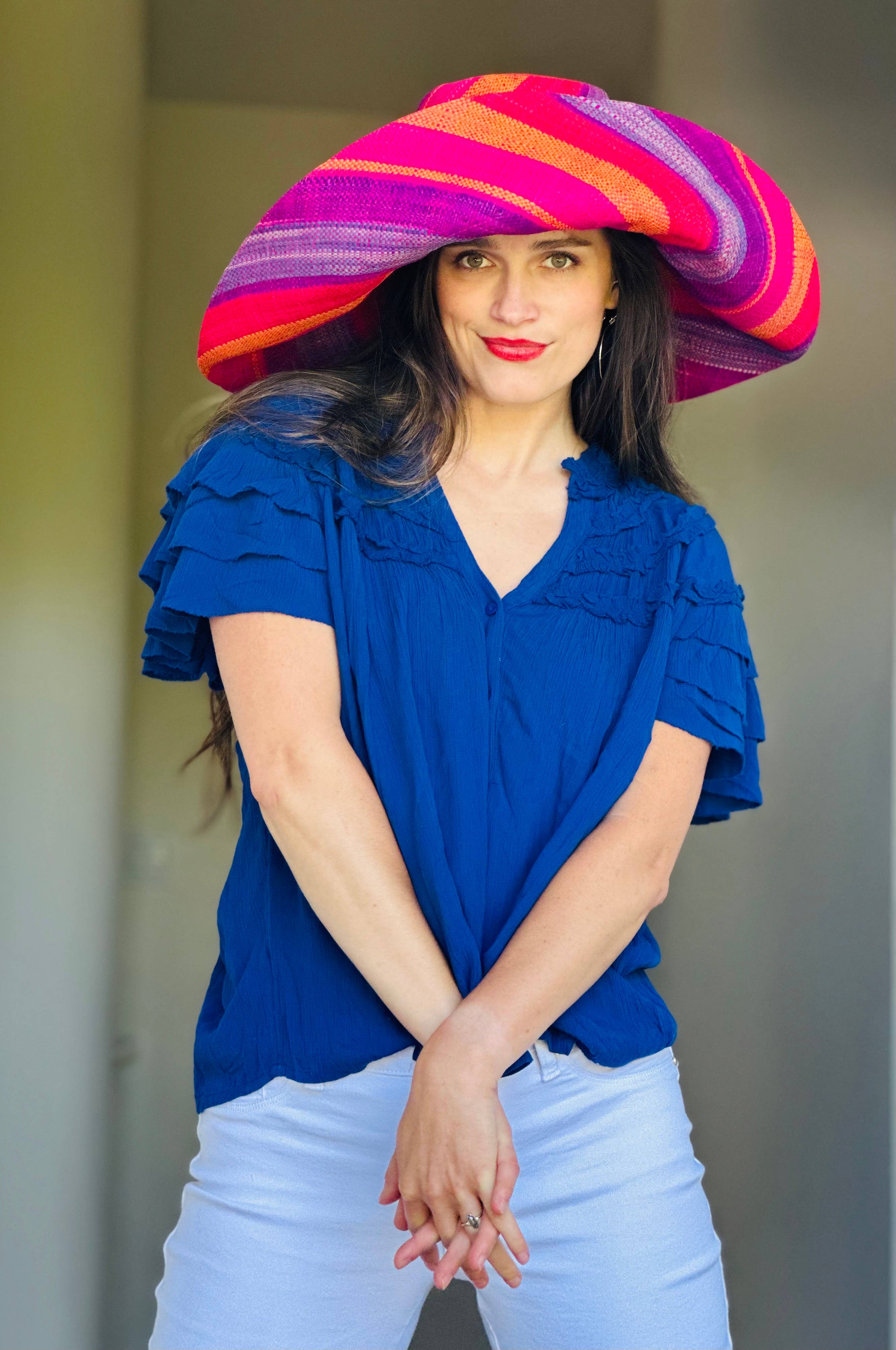 Shebobo - Vente Chapeau de paille – femme - Chapeaux de paille Shebobo Monica à larges bords rayés 13 cm et 18 cm pliables56