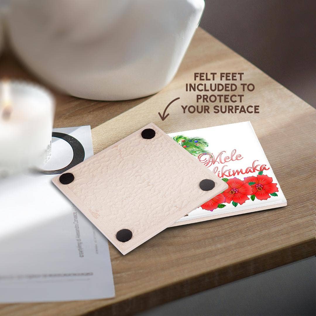 3dRose - Venta al por mayor Posavasos - 3dRose, Mele Kalikimaka, hawaiano para Feliz Navidad y Papá Noel Tiki, Posavasos3