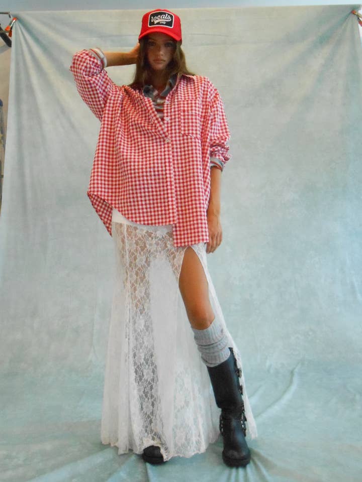 Oversized Gingham Button Down Shirt for wholesale by Mimosa