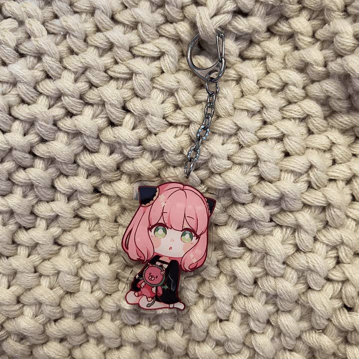 ANYA WITH PLUSHIE ACRYLIC KEYCHAIN { SPY X FAMILY } for wholesale by Usagi x Usagi, LLC