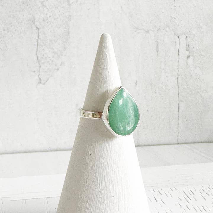 Rustic Gem Jewelry - Wholesale Cocktail/Statement Ring - Amazonite Teardrop Statement Ring in Gold and Silver