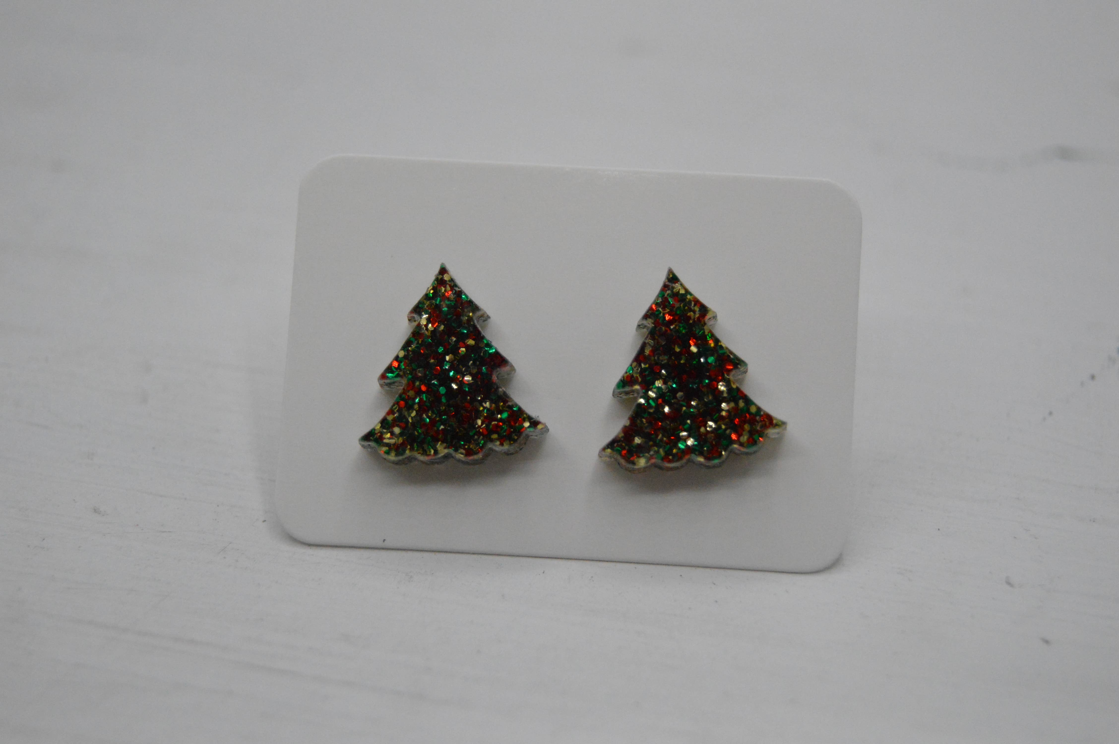 The Adorned Fox - Wholesale Dangle Earrings - Christmas Tree Acrylic Stud Earrings, Sparkly, Glitter, Bow 2