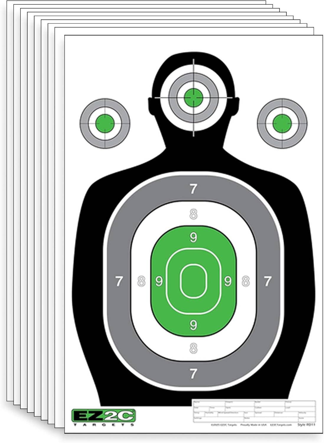 EZ2C Targets - Vente Accessoires de sport - Cible de tir silhouette verte EZ2C 12"x18", cibles en papier de qualité supérieure pour stand de tir, cadeaux pour armes à feu fabriqués aux États-Unis.13