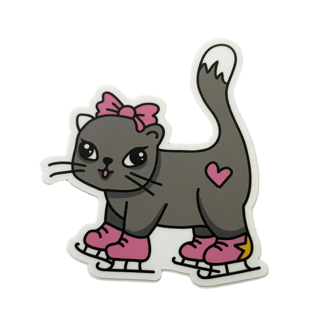Denali & Co. - Wholesale Sticker - Skating Cat Sticker – Cute & Sassy with Pink Skates!0