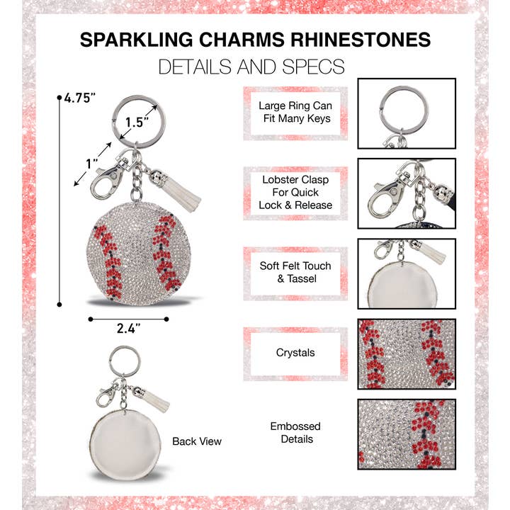 Cota Global - Wholesale Keychain - Unisex - Sparkling Rhinestones Charm With Tassel - Baseball1