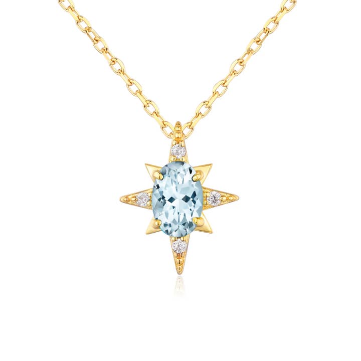 Azura Jewelry – Großhandel Kette mit Anhänger/Charm – Ozean Stern Himmelblau Topas Halskette (Gelbgold)