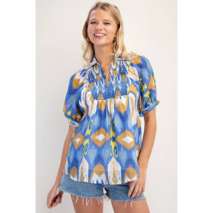 STYLE USA - Wholesale Tunic - Women's - Print Smocked Yoke Top