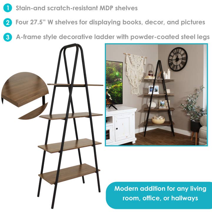 Sunnydaze Decor - Wholesale Bookcase - 4-Tier Industrial-Style Ladder Bookshelf - Brown2