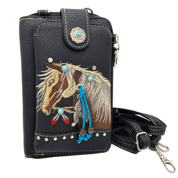 Lunar Deer - Wholesale Phone Wallet - Women's - Embroidered Horse Crossbody Western Phone Wallet6