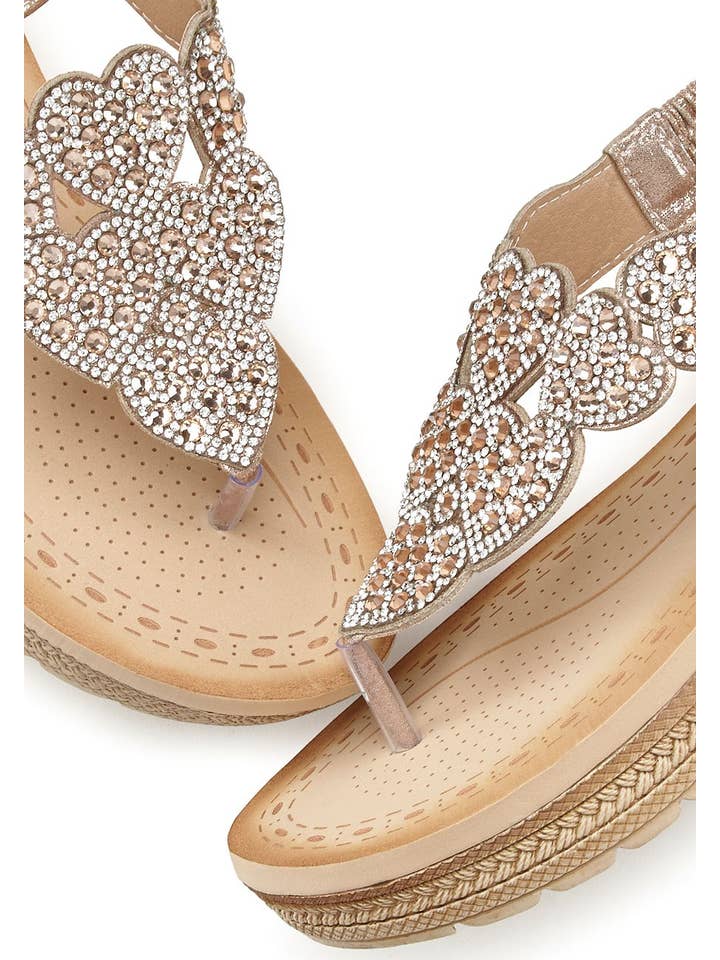 Rose Gold LASCANA Women's Rhinestone Heart Wedge Sandals for wholesale on Faire