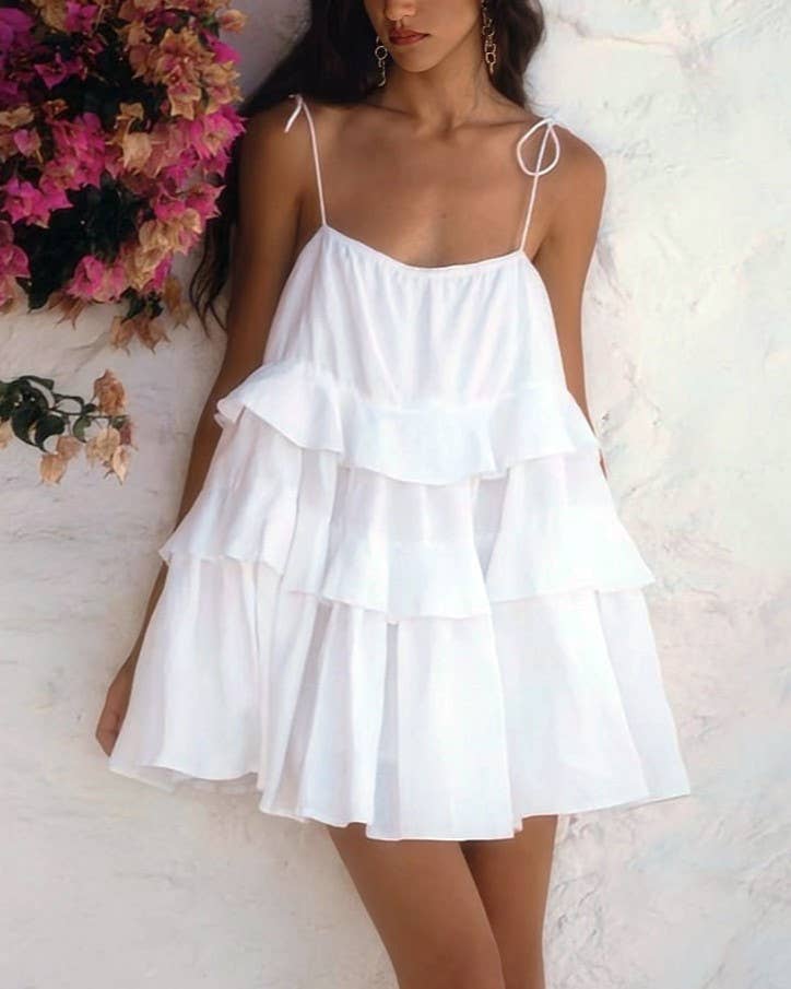 HIDDENBRAND - Wholesale Dress - Women's - Multi-Layered Ruffle Cake Backless Slip Dress4