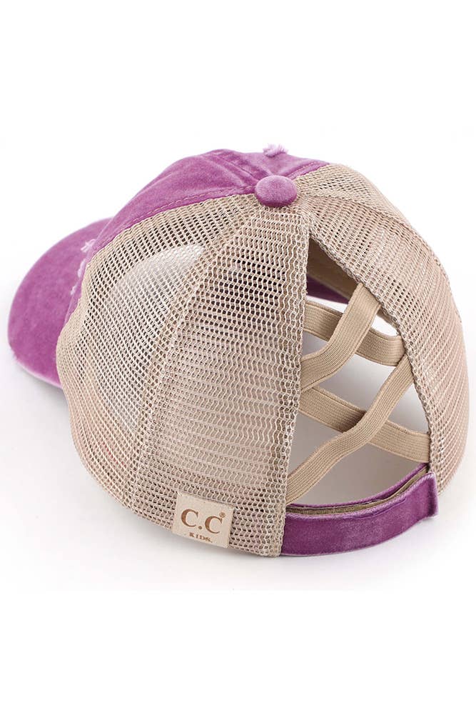 Hana - Venta al por mayor Gorras de béisbol - Niños - Gorra de poni cruzada con banda elástica de mezclilla lavada para niños de C.C20