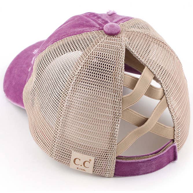 Hana – wholesale Baseball cap – Kids – C.C Kids Washed Denim Elastic Band Crossed Pony Cap20