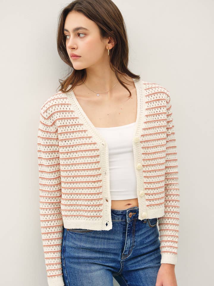 STRIPED BUTTON UP CARDIGAN for wholesale by Be Cool