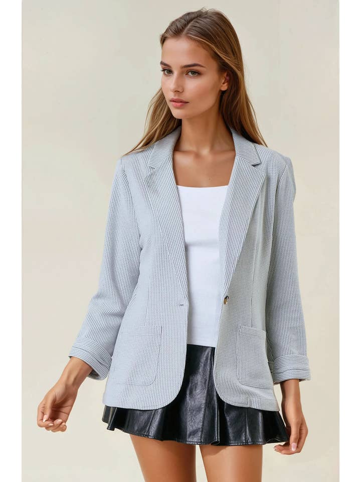 Doe and Rae - Wholesale Blazer - Women's - Shirred Sleeve Textured Blazer - 10150J1