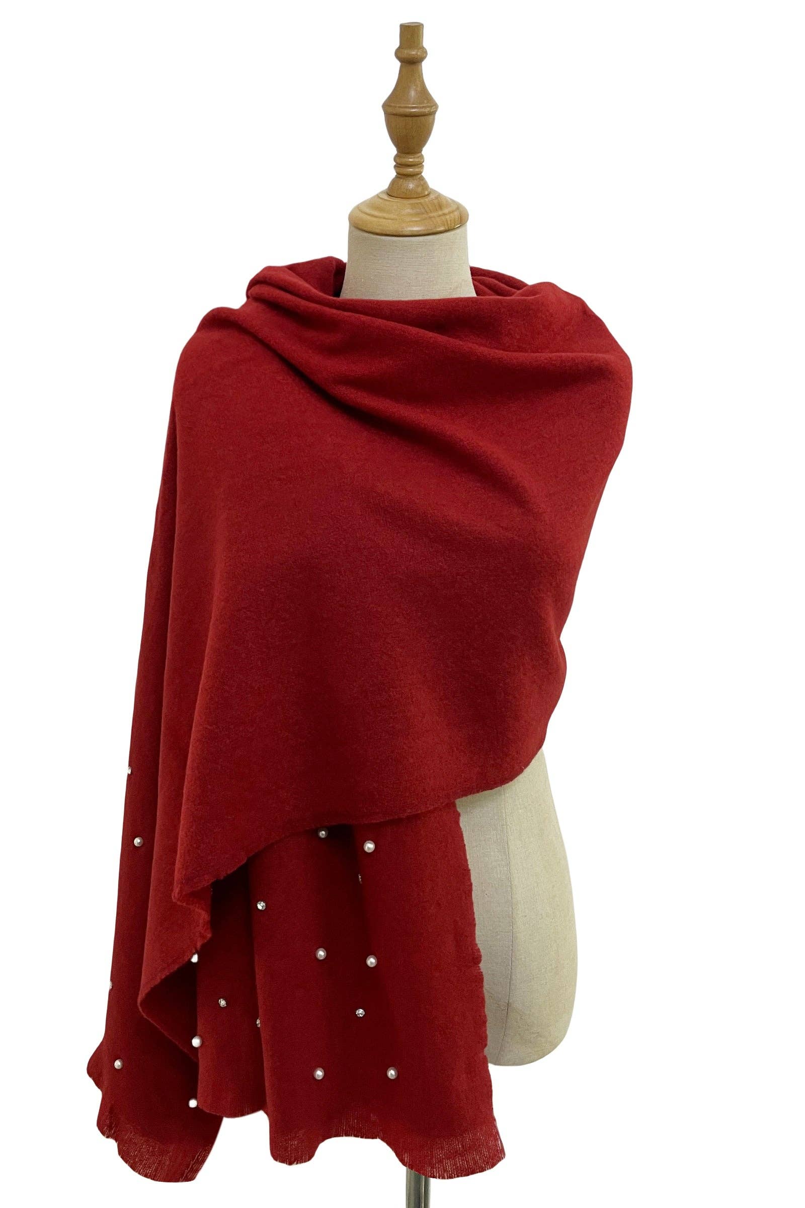 Fashion Scarf World - Wholesale Scarf - Women's - Pearl and Diamante Plain Wool Frayed Scarf2